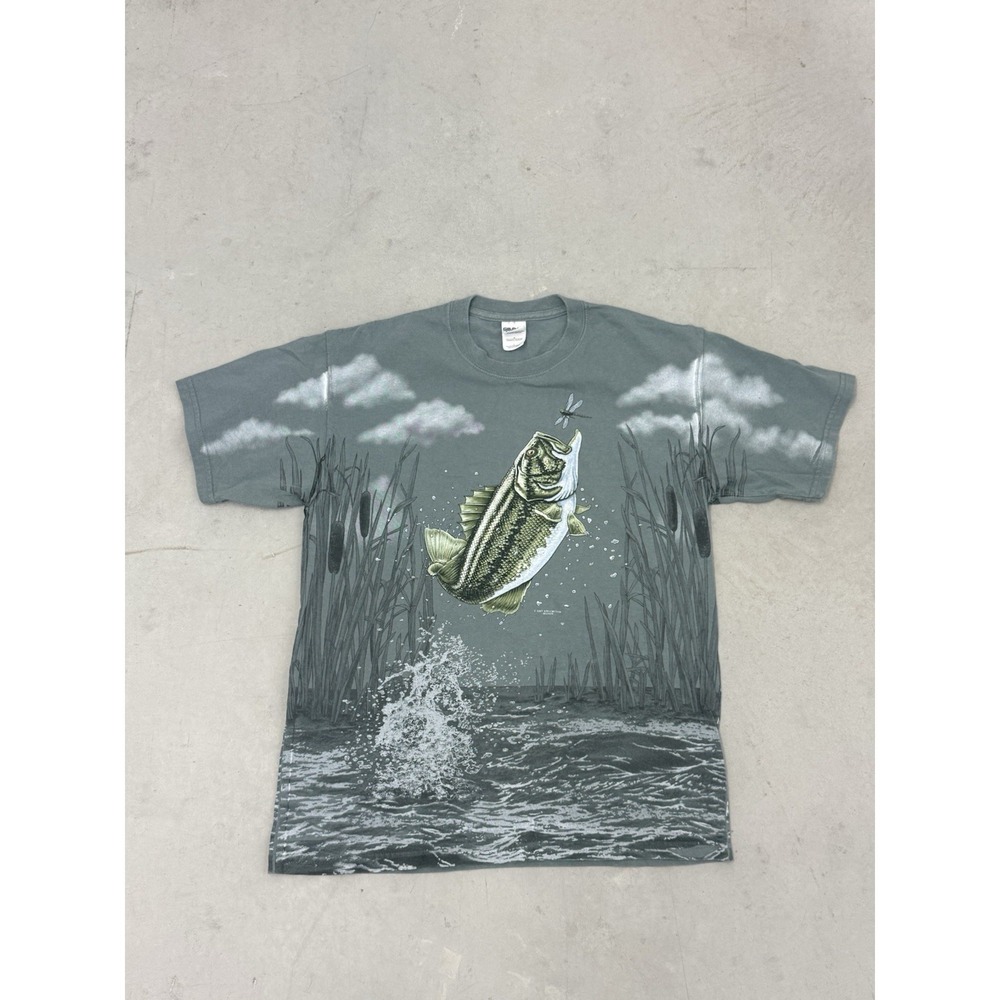 Vintage Art Unlimited Bass Fishing Shirt Mens Large Mesun All Over Print Fish